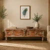Handcrafted Carved Handmade Morrocan Style Indian Blanket Box Trunk Whitewash Solid Wood Hand Carved Coffee Table Chest 115x45x50cm