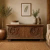 Beautiful Handcrafted Carved Handmade Indian Furniture Blanket Box Natural Solid Wood Figure Carving Coffee Table Chest 75x40x40cm