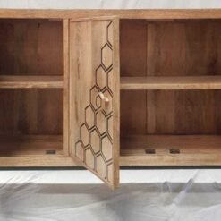 Large Handcrafted Carved Oriental Style Indian Furniture Buffet Hutch Natural Old Wooded Carved Old Door Sideboard 150x40x100cm