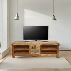 Large Handcrafted Carved Indian Furniture Wooden MutiColour TV Unit Entertainment Media Unit Vintage160x40x50cm