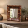 Small Handcrafted Carved Oriental Style Indian Furniture Wooden Hand Carved Mirror Frame Brown 90x5x90cm