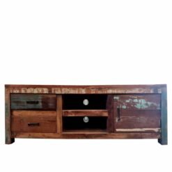 Large Handcrafted Carved Indian Furniture Wooden 4 Drawer MutiColour TV Unit Entertainment Media Unit Vintage 150x40x50cm