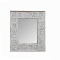 Medium Handcrafted Carved Oriental Style Indian Furniture Wooden Hand Carved Mirror Frame White 90x2x120cm