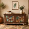 Handcrafted Carved Handmade Indian Blanket Box Solid Wood Hand Carved Chest 60x40x40cm