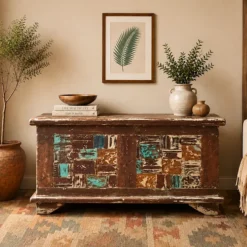 Handcrafted Carved Handmade Indian Blanket Box Solid Wood Hand Carved Chest 60x40x40cm