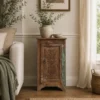 Handcrafted Side Table Natural Solid Wood Hand Carved Bedside Table Bed Side Cabinet 43x33x64cm