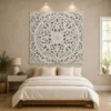 Floral Bed Panel | White Solid Wood | Handcrafted, Handcarved in Mango Wood 155x3x155cm