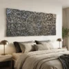 Unique Handcrafted Carved Handmade Mango Wood Vintage Antique Indian Furniture Floral Wooden Panel Black Bedhead 200x90cm