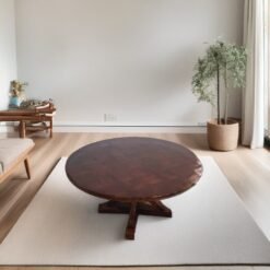 Handcrafted Carved Handmade Indian Furniture Round Wooden Console Hall Way Table Brown 130x130x78cm