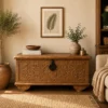 Handcrafted Carved Handmade Indian Furniture Rough Mango Wood Blanket Box 90x45x45cm