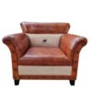 Carved Handmade Indian Furniture Leather Polo Single Seat Sofa Armchair Brown 92x88x82Cm