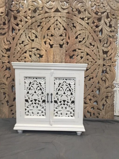 Handcrafted Indian Furniture Handmade Solid Hard Wood Carved Door Cabinet Jali Door White 90x40x90Cm - Image 4