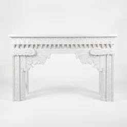 Handcrafted Carved Oriental Style Indian Furniture Wooden Console Table Hallway White 120x35x75Cm
