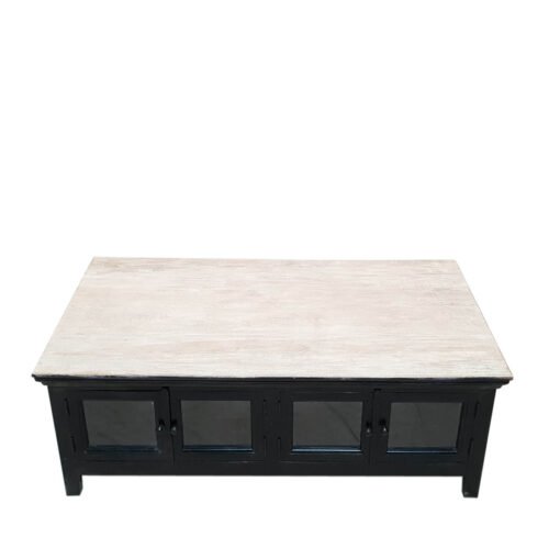 Indian Furniture Carved Handmade Solid Hard Wood Coffee Table With Chest Black 137x77x44Cm