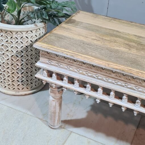 Handmade Indian Furniture Carved Solid Hard Wood Oriental Style Coffee Table Rustic 120x60x60Cm