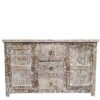 Handmade Carved Indian Furniture Solid Hard Wood Sideboard 2 Doors Rustic White 150x45x75Cm