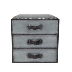 Handmade Indian Furniture Solid Hard Wood Leather Seat With 3Drawers Metal Handle Black 51x51x57Cm