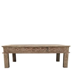 Handmade Indian Furniture Solid Hard Wood Carved Coffee Table Natural 128x61x46Cm