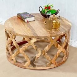 Handmade Indian Furniture Solid Hard Mango Wood Carved Coffee Table Bristol Natural 45x75x75Cm