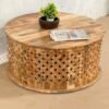 Handmade Indian Furniture Solid Hard Mango Wood Carved Coffee Table Bristol Natural 45x90x90Cm