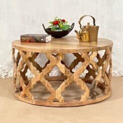 Handmade Indian Furniture Solid Hard Mango Wood Carved Coffee Table Bristol Natural 45x75x75Cm