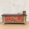 Carved Handmade Indian Furniture Solid Wood Storage Blanket Box Chest Coffee Table Brass Fitting In Red 116x40x45Cm