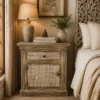 Indian Furniture Handmade Solid Wood Bedside Table With Drawer & Door Rustic Brown 55x40x65Cm