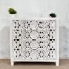 Handmade Indian Furniture Solid Hard Wood Floral Carvings 4 Chest of Drawers Dresser White 91x38x91Cm