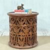 Handmade Indian Furniture Solid Hard Mango Wood Carved Side Table Bristol Walnut 45x45x45Cm