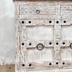 Handmade Carved Indian Furniture Solid Hard Wood Sideboard 2 Doors 2 Drawers White 110x40x85Cm