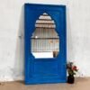 Handmade Large Handcrafted Indian Furniture Mehrab Style Carved Wooden Mirror Frame Blue 80x5x150Cm