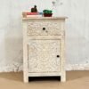 Indian Furniture Handmade Solid Wood Bedside Table With Drawer & Door Natural 50x30x60Cm