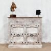 Handmade Carved Indian Furniture Solid Hard Wood Sideboard 2 Doors 2 Drawers White 110x40x85Cm