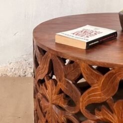 Handmade Indian Furniture Solid Hard Mango Wood Carved Coffee Table Bristol Brown 40x90x90Cm