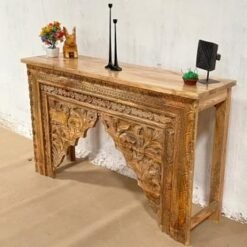 Handmade Indian Furniture Wooden Carved Console Table Hallway Natural 150x40x90Cm