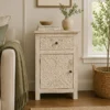 Indian Furniture Handmade Solid Wood Bedside Table With Drawer & Door Natural 50x30x60Cm