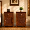 Indian Furniture Handmade Solid Wood Bedside Table With Drawer & Door Brown 50x30x60Cm
