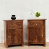 Indian Furniture Handmade Solid Wood Bedside Table With Drawer & Door Brown 50x30x60Cm