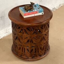 Handmade Indian Furniture Solid Hard Mango Wood Carved Side Table Bristol Walnut 45x45x45Cm