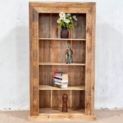 Large Handcrafted Carved Indian Furniture Solid Hard Wood Bookshelf Bookcase Natural 100x40x180Cm