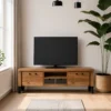 Handcrafted Handmade Indian Hand Carved Solid Hard Wood Tv Unit Brown Modish 180x42x42Cm