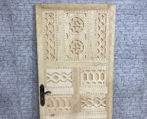 Handmade Carved Indian Style Solid Hard Wood Moroccan Custom Single Sliding Barn Door Beige 100x220Cm - Image 2