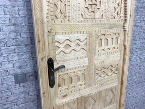 Handmade Carved Indian Style Solid Hard Wood Moroccan Custom Single Sliding Barn Door Beige 100x220Cm - Image 5