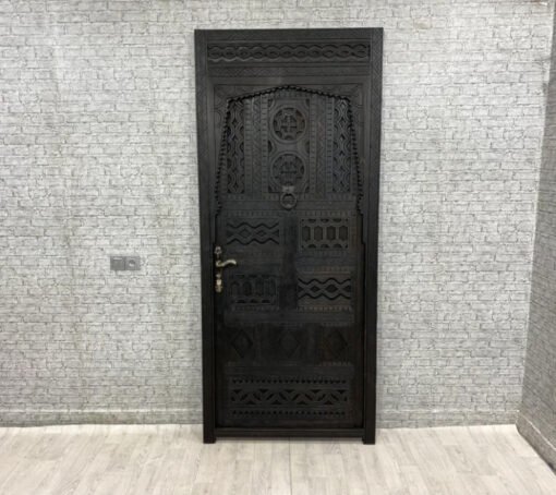 Handmade Carved Indian Style Solid Hard Wood Moroccan Custom Single Sliding Barn Door Dark Brown 100x220Cm - Image 9