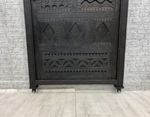 Handmade Carved Indian Style Solid Hard Wood Moroccan Custom Single Sliding Barn Door Dark Brown 100x220Cm - Image 2