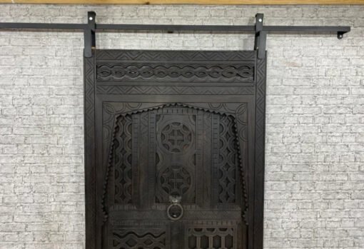 Handmade Carved Indian Style Solid Hard Wood Moroccan Custom Single Sliding Barn Door Dark Brown 100x220Cm - Image 3