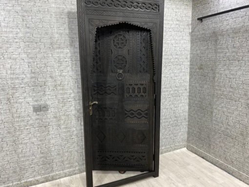 Handmade Carved Indian Style Solid Hard Wood Moroccan Custom Single Sliding Barn Door Dark Brown 100x220Cm - Image 6