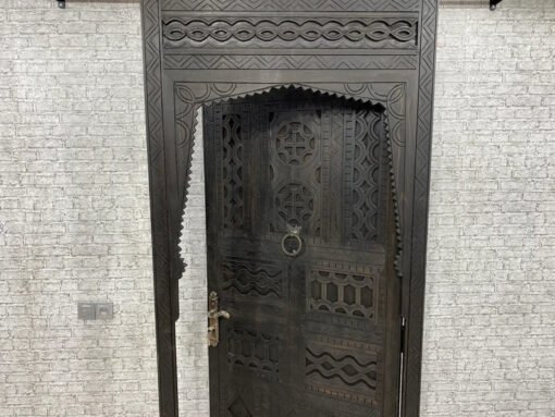 Handmade Carved Indian Style Solid Hard Wood Moroccan Custom Single Sliding Barn Door Dark Brown 100x220Cm - Image 7