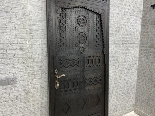 Handmade Carved Indian Style Solid Hard Wood Moroccan Custom Single Sliding Barn Door Dark Brown 100x220Cm - Image 8