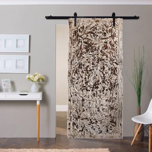 Bohol Barn Door Thousand Petal Lotus Rustic Farmhouse Door Whitewash Bedroom  Unique Eclectic 210x100cm